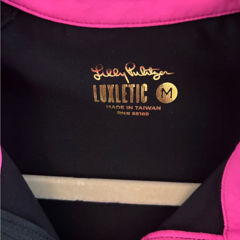 Lilly Pulitzer Black and Pink Quarter-Zip Sweatshirt - Picture 2 of 3